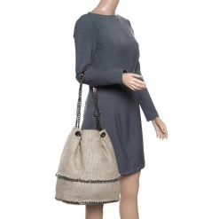 Stella McCartney Beige Woven Fabric Bucket Tote For Women -Stella McCartney Sales luxury women stella mccartney used handbags p165878 011