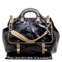 Stella McCartney Black Faux Patent Leather And Canvas Top Handle Bag For Women -Stella McCartney Sales luxury women stella mccartney used handbags p168007 010