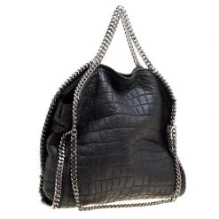 Stella McCartney Black Croc Embossed Faux Leather Small Falabella Tote For Women -Stella McCartney Sales luxury women stella mccartney used handbags p170629 008