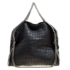 Stella McCartney Black Croc Embossed Faux Leather Small Falabella Tote For Women