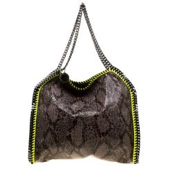 Stella McCartney Taupe/Neon Green Faux-Python Falabella Tote Bag For Women