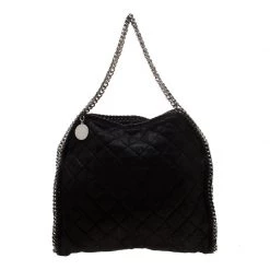 Stella Mccartney Black Quilted Faux Leather Falabella Shaggy Deer Tote For Women
