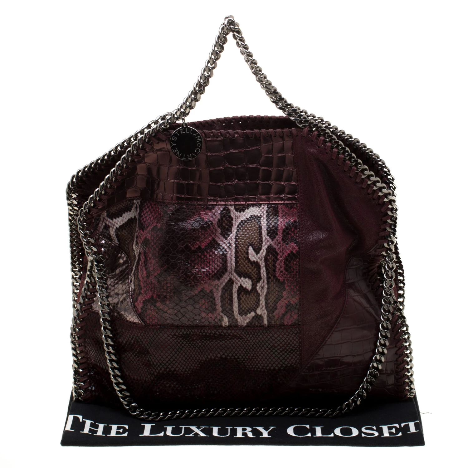 Stella McCartney Burgundy Faux-Python And Crocodile Embossed Leather Falabella Tote Bag For Women 11 Stella McCartney Burgundy Faux-Python And Crocodile Embossed Leather Falabella Tote Bag For Women - Image 9
