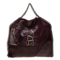 Stella McCartney Burgundy Faux-Python And Crocodile Embossed Leather Falabella Tote Bag For Women 16 Stella McCartney Burgundy Faux-Python And Crocodile Embossed Leather Falabella Tote Bag For Women -Stella McCartney Sales luxury women stella mccartney used handbags p186869 005