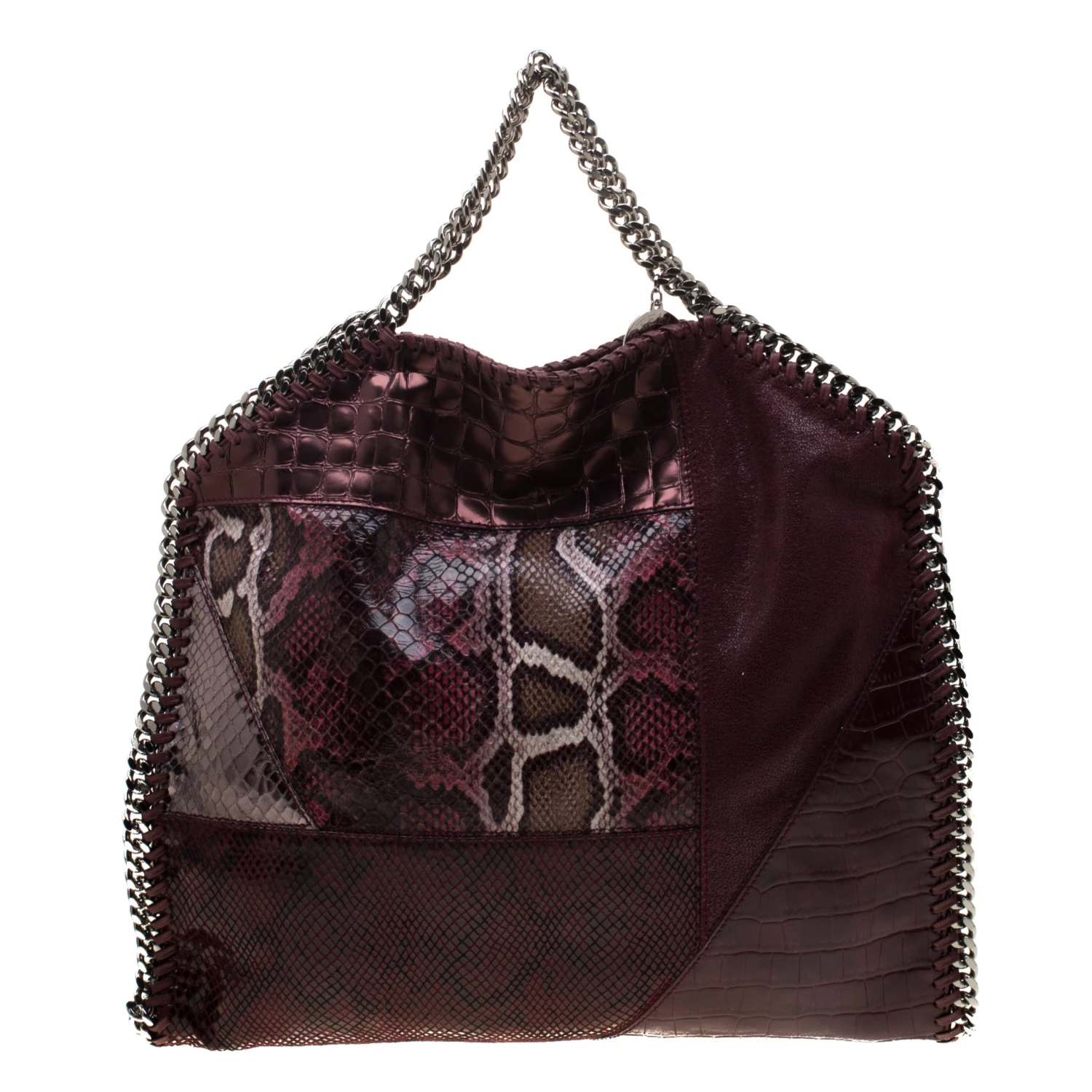 Stella McCartney Burgundy Faux-Python And Crocodile Embossed Leather Falabella Tote Bag For Women 6 Stella McCartney Burgundy Faux-Python And Crocodile Embossed Leather Falabella Tote Bag For Women - Image 4