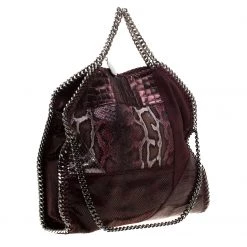 Stella McCartney Burgundy Faux-Python And Crocodile Embossed Leather Falabella Tote Bag For Women 15 Stella McCartney Burgundy Faux-Python And Crocodile Embossed Leather Falabella Tote Bag For Women -Stella McCartney Sales luxury women stella mccartney used handbags p186869 006