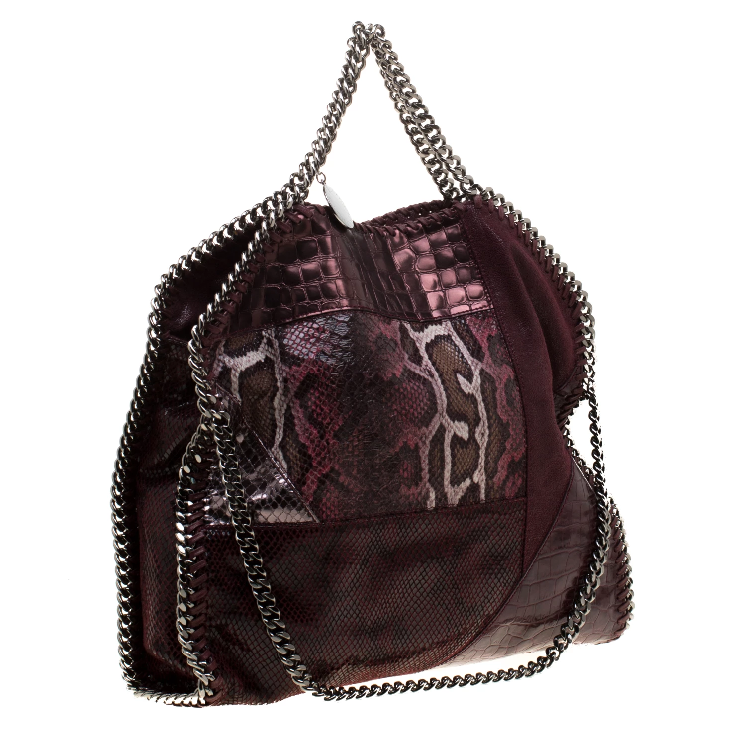 Stella McCartney Burgundy Faux-Python And Crocodile Embossed Leather Falabella Tote Bag For Women 5 Stella McCartney Burgundy Faux-Python And Crocodile Embossed Leather Falabella Tote Bag For Women - Image 3