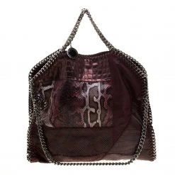 Stella McCartney Burgundy Faux-Python And Crocodile Embossed Leather Falabella Tote Bag For Women