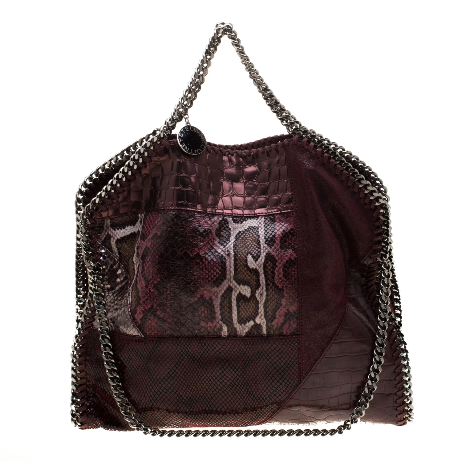 Stella McCartney Burgundy Faux-Python And Crocodile Embossed Leather Falabella Tote Bag For Women 3 Stella McCartney Burgundy Faux-Python And Crocodile Embossed Leather Falabella Tote Bag For Women