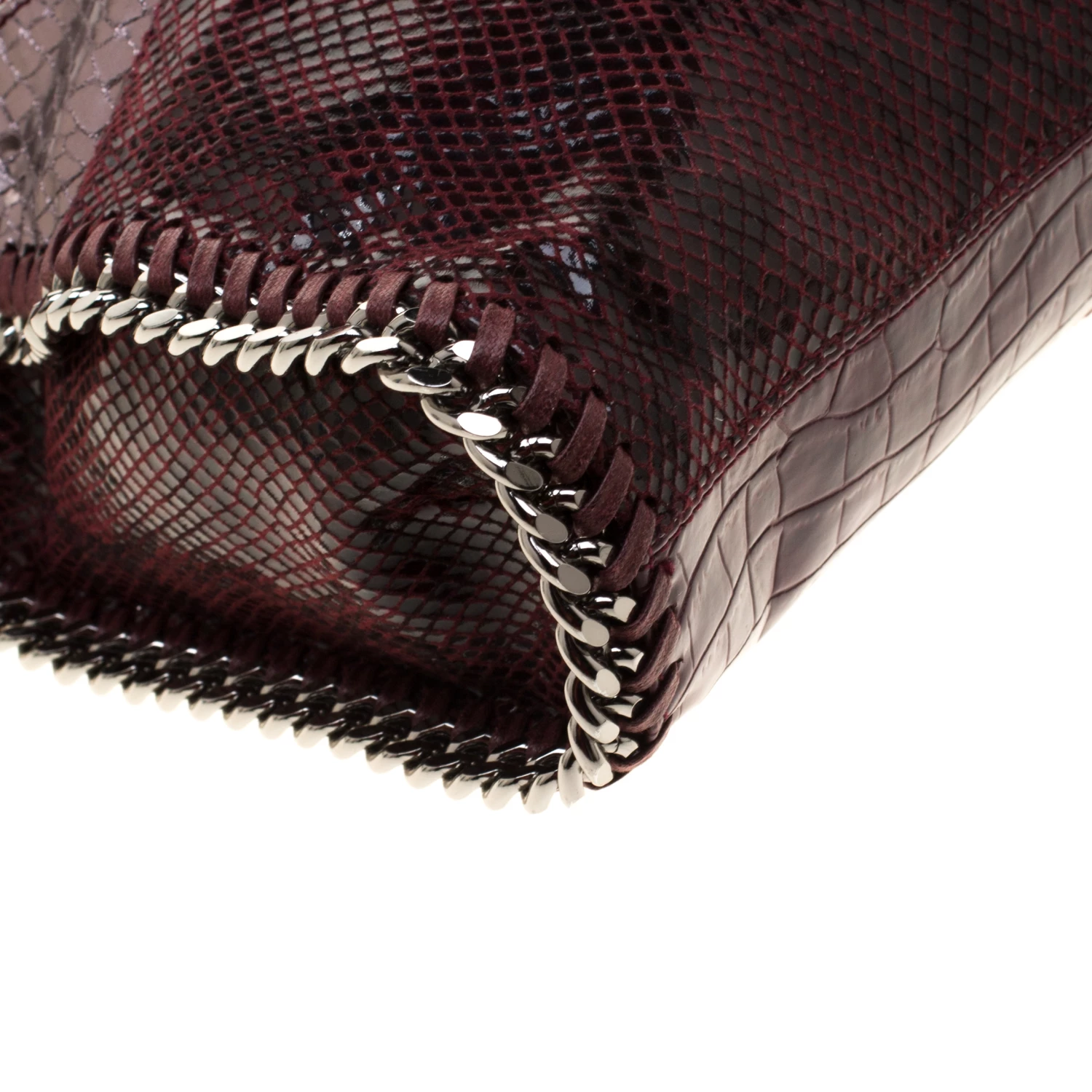 Stella McCartney Burgundy Faux-Python And Crocodile Embossed Leather Falabella Tote Bag For Women 12 Stella McCartney Burgundy Faux-Python And Crocodile Embossed Leather Falabella Tote Bag For Women - Image 10