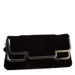 Stella McCartney Black Velvet Metal Clutch For Women -Stella McCartney Sales luxury women stella mccartney used handbags p194414 008