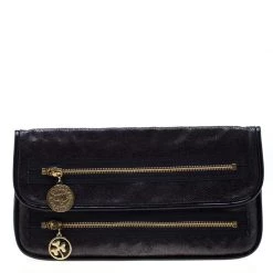 Stella McCartney Navy Blue Faux Leather Double Zip Clutch For Women