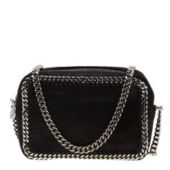 Stella McCartney Black Shaggy Deer Faux Leather Falabella Crossbody Bag For Women