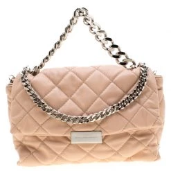 Stella McCartney Beige Quilted Faux Leather Medium Beckett Chain Shoulder Bag For Women