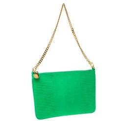 Stella McCartney Green Faux Alligator Chain Clutch For Women -Stella McCartney Sales luxury women stella mccartney used handbags p218166 007