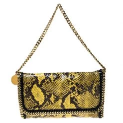Stella McCartney Yellow/Black Python Faux Leather Falabella Flap Shoulder Bag For Women