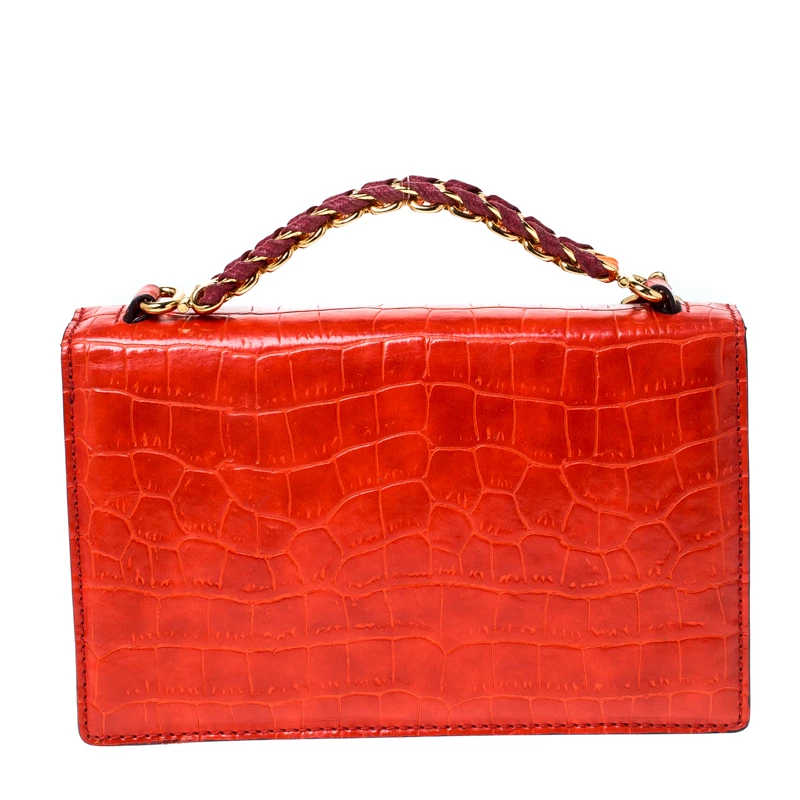 Stella McCartney Orange Embossed Crocodile Leather Clutch For Women 6 Stella McCartney Orange Embossed Crocodile Leather Clutch For Women - Image 4