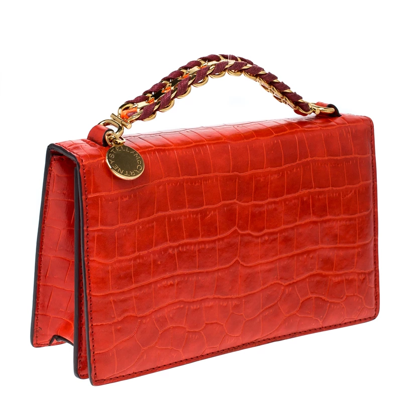Stella McCartney Orange Embossed Crocodile Leather Clutch For Women 5 Stella McCartney Orange Embossed Crocodile Leather Clutch For Women - Image 3