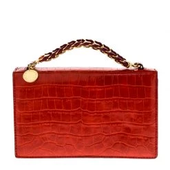 Stella McCartney Orange Embossed Crocodile Leather Clutch For Women