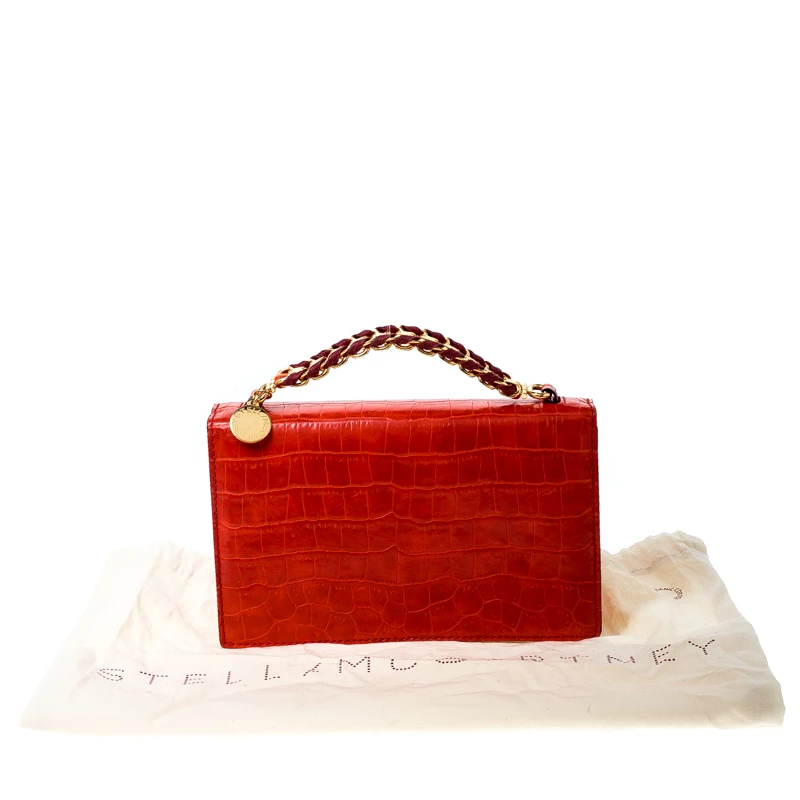 Stella McCartney Orange Embossed Crocodile Leather Clutch For Women 11 Stella McCartney Orange Embossed Crocodile Leather Clutch For Women - Image 9