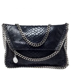Stella McCartney Black Python Faux Leather Falabella Flap Bag For Women