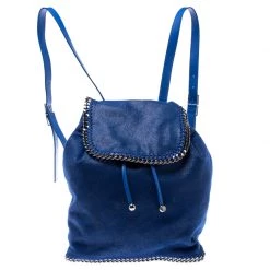 Stella McCartney Blue Faux Leather Falabella Shaggy Backpack For Women