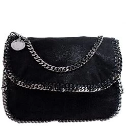 Stella McCartney Black Faux Leather Falabella Shaggy Deer Shoulder Bag For Women