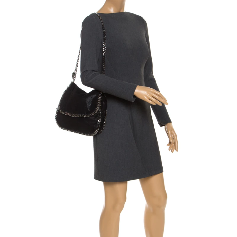 Stella McCartney Black Faux Leather Falabella Shaggy Deer Shoulder Bag For Women 4 Stella McCartney Black Faux Leather Falabella Shaggy Deer Shoulder Bag For Women - Image 2