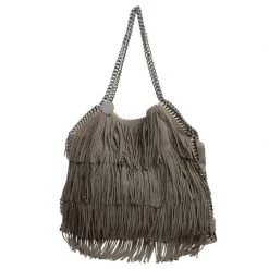 Stella McCartney Grey Faux Suede Falabella Fringed Tote For Women