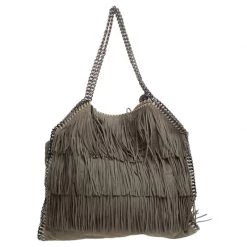 Stella McCartney Grey Faux Suede Falabella Fringed Tote For Women -Stella McCartney Sales luxury women stella mccartney used handbags p251352 002