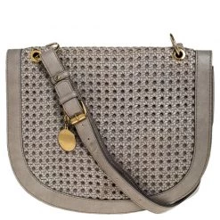 Stella McCartney Grey Woven Leather Alexa Flap Shoulder Bag For Women