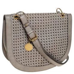 Stella McCartney Grey Woven Leather Alexa Flap Shoulder Bag For Women -Stella McCartney Sales luxury women stella mccartney used handbags p252416 002