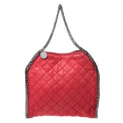 Stella McCartney Red Quilted Faux Leather Small Falabella Tote For Women