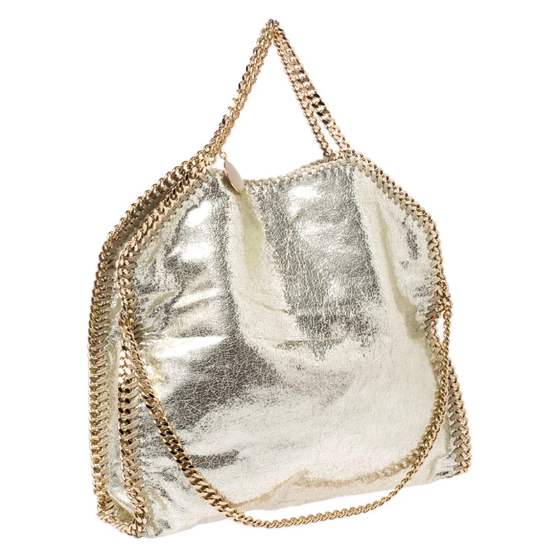 Stella McCartney Metallic Light Yellow Faux Crackle Leather Falabella Tote For Women 5 Stella McCartney Metallic Light Yellow Faux Crackle Leather Falabella Tote For Women - Image 3