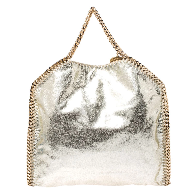 Stella McCartney Metallic Light Yellow Faux Crackle Leather Falabella Tote For Women 6 Stella McCartney Metallic Light Yellow Faux Crackle Leather Falabella Tote For Women - Image 4