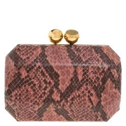 Stella McCartney Pink/Black Faux Python Leather Lucia Clutch For Women -Stella McCartney Sales luxury women stella mccartney used handbags p259015 005