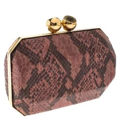 Stella McCartney Pink/Black Faux Python Leather Lucia Clutch For Women -Stella McCartney Sales luxury women stella mccartney used handbags p259015 006