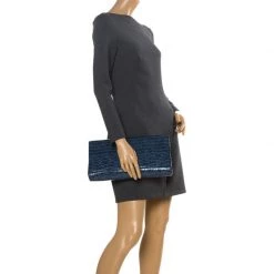 Stella McCartney Blue Faux Croc Leather Oversized Flap Clutch For Women -Stella McCartney Sales luxury women stella mccartney used handbags p259506 001