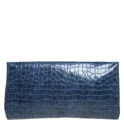 Stella McCartney Blue Faux Croc Leather Oversized Flap Clutch For Women -Stella McCartney Sales luxury women stella mccartney used handbags p259506 005