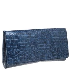 Stella McCartney Blue Faux Croc Leather Oversized Flap Clutch For Women -Stella McCartney Sales luxury women stella mccartney used handbags p259506 006