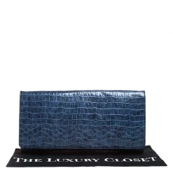 Stella McCartney Blue Faux Croc Leather Oversized Flap Clutch For Women -Stella McCartney Sales luxury women stella mccartney used handbags p259506 009