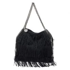 Stella McCartney Black Faux Suede Falabella Fringed Tote For Women