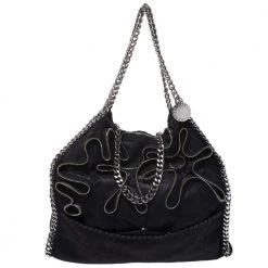 Stella McCartney Black Faux Leather Small Falabella Zipper Tote For Women