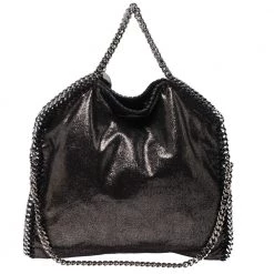 Stella McCartney Metallic Black Faux Leather Falabella Tote For Women