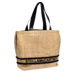 Stella McCartney Beige/Black Woven Raffia And Leather Logo Tote For Women -Stella McCartney Sales luxury women stella mccartney used handbags p280548 006