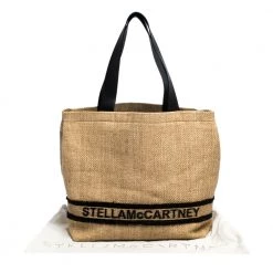 Stella McCartney Beige/Black Woven Raffia And Leather Logo Tote For Women -Stella McCartney Sales luxury women stella mccartney used handbags p280548 008