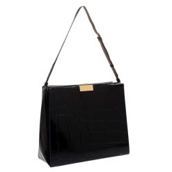 Stella McCartney Black Croc Embossed Leather Shoulder Bag For Women -Stella McCartney Sales luxury women stella mccartney used handbags p281184 1585228536 005
