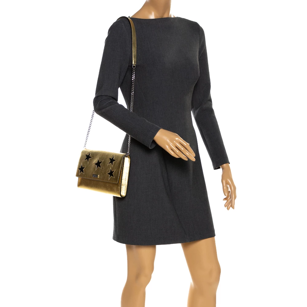 Stella McCartney Metallic Gold Faux Leather Star Flap Shoulder Bag For Women 4 Stella McCartney Metallic Gold Faux Leather Star Flap Shoulder Bag For Women - Image 2