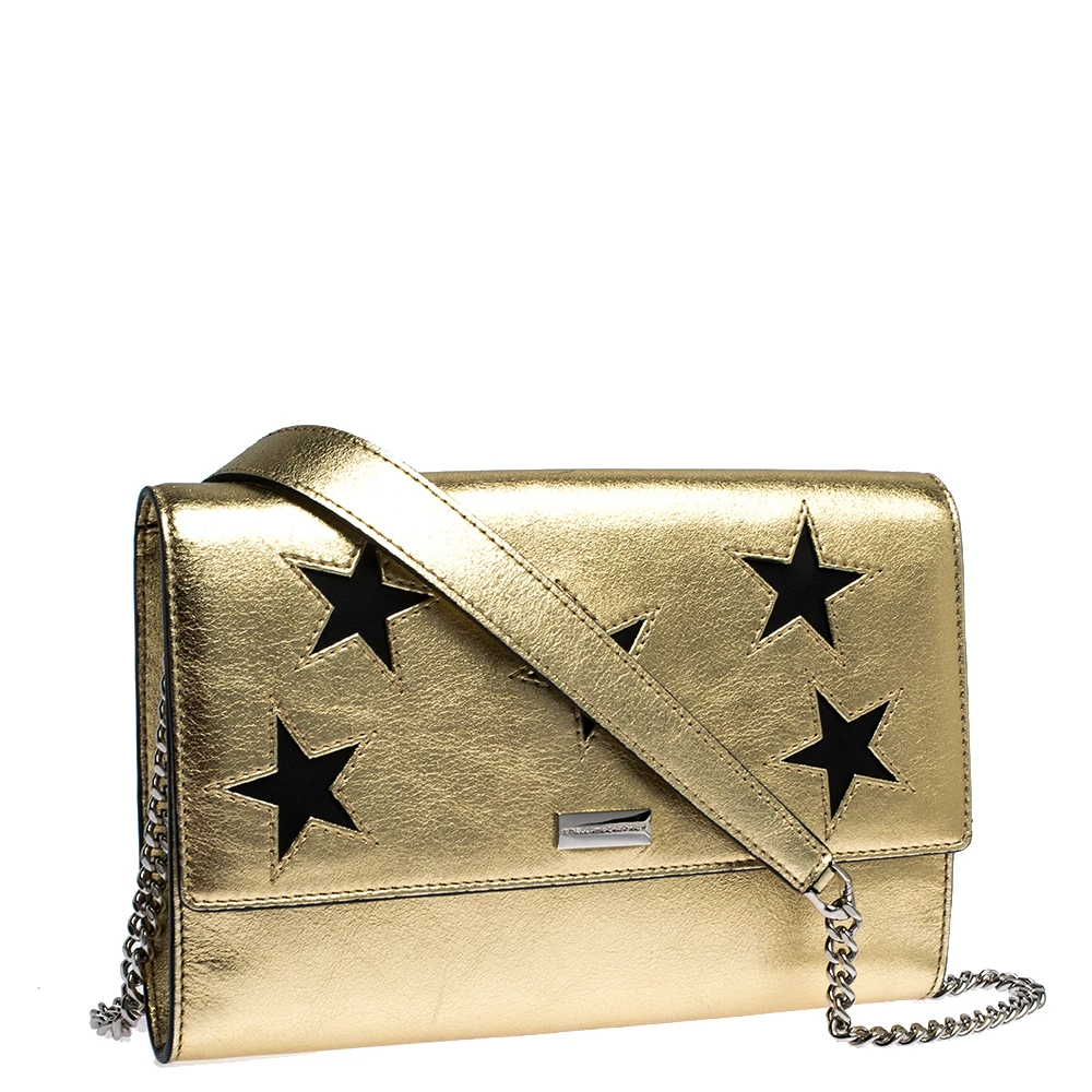 Stella McCartney Metallic Gold Faux Leather Star Flap Shoulder Bag For Women 5 Stella McCartney Metallic Gold Faux Leather Star Flap Shoulder Bag For Women - Image 3