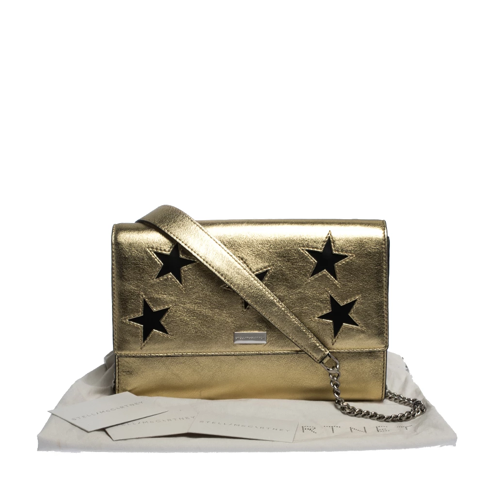 Stella McCartney Metallic Gold Faux Leather Star Flap Shoulder Bag For Women 11 Stella McCartney Metallic Gold Faux Leather Star Flap Shoulder Bag For Women - Image 9
